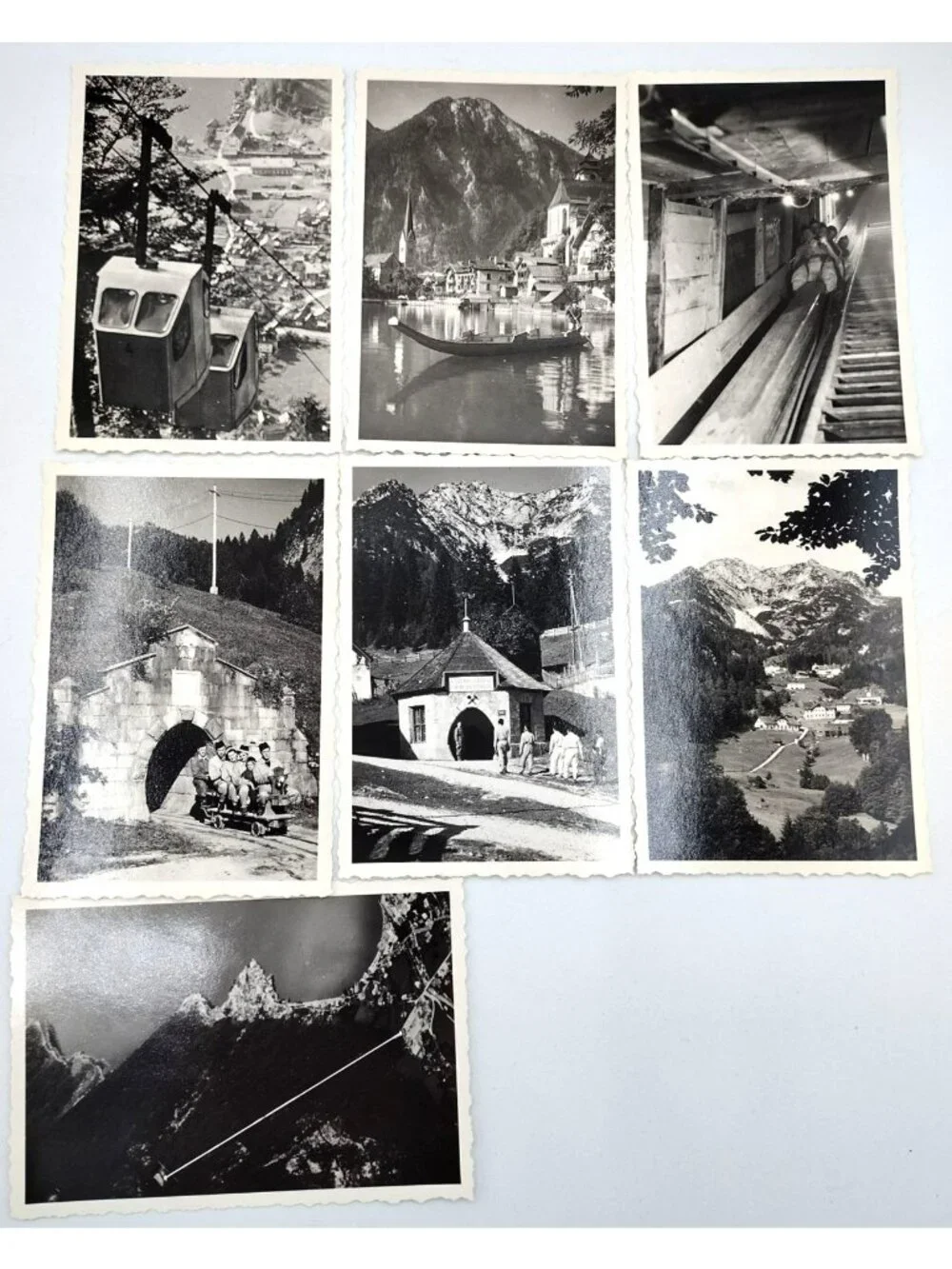 Vintage Andenken an Hallstatt Austria 7 RPPC Postcard Set Salt Mine Souvenir